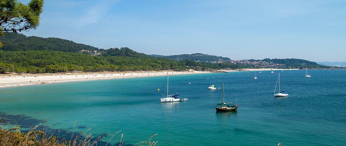 Sailboats anchoring in the Rías Baixas in Pontevedra, Galicia Sailboats anchoring in the Rías Baixas in Pontevedra, Galicia
