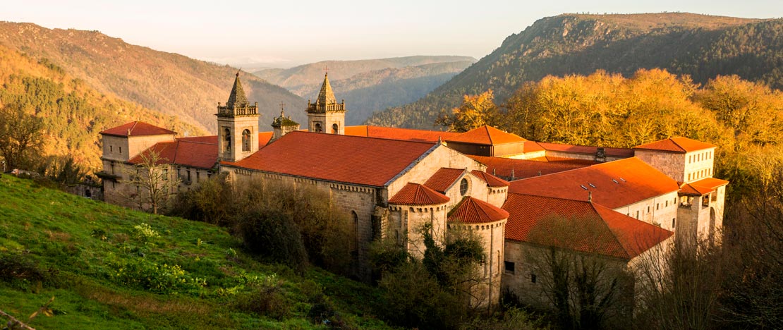 Veduta del monastero di Santo Estevo de Ribas de Sil a Ourense, Galizia
