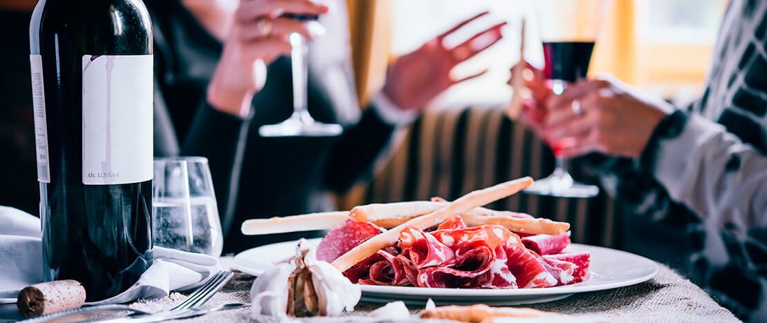 Ham tapas with red wine. Ham tapas with red wine.
