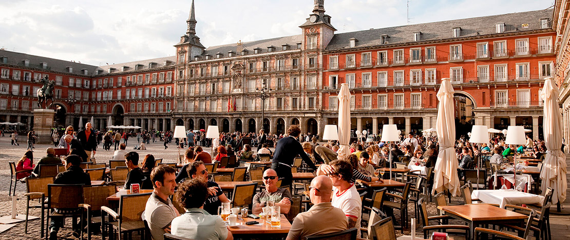 Terrace bars in the Plaza Mayor square in Madrid Terrace bars in the Plaza Mayor square in Madrid