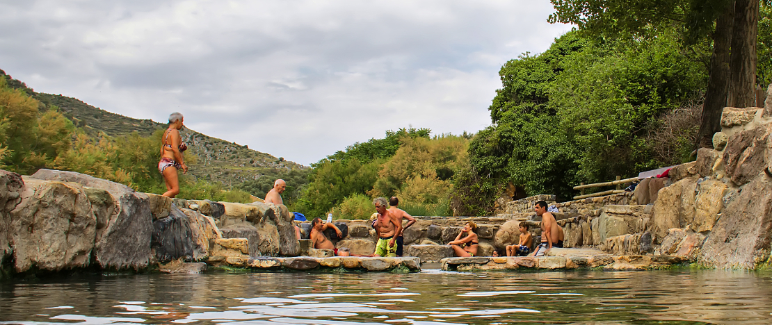 Tourists at the Roman baths in Arnedillo, La Rioja Tourists at the Roman baths in Arnedillo, La Rioja