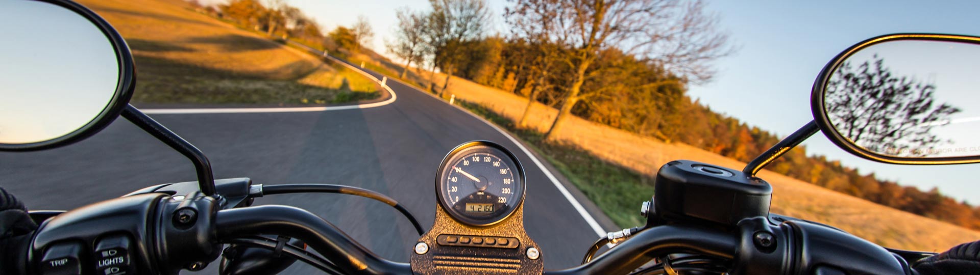 A first-person view of a motorbike on the road