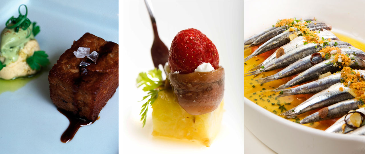 Ventresca de atún, tapa de anchoa y bocartes del cantábrico Ventresca de atún, tapa de anchoa y bocartes del cantábrico