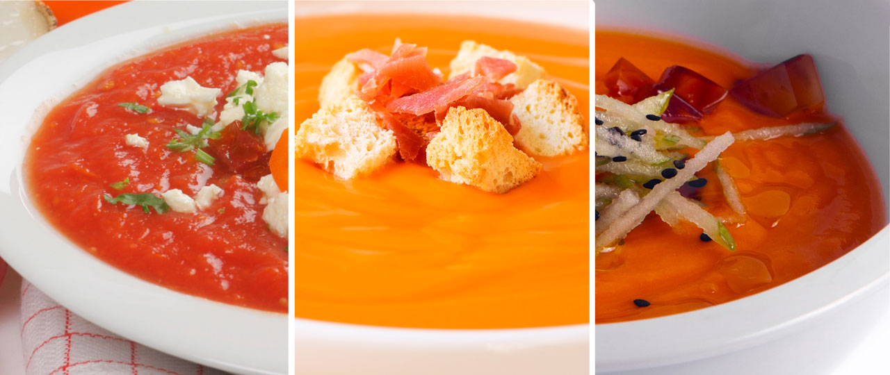 Gazpacho y salmorejo de diferentes variantes Gazpacho y salmorejo de diferentes variantes